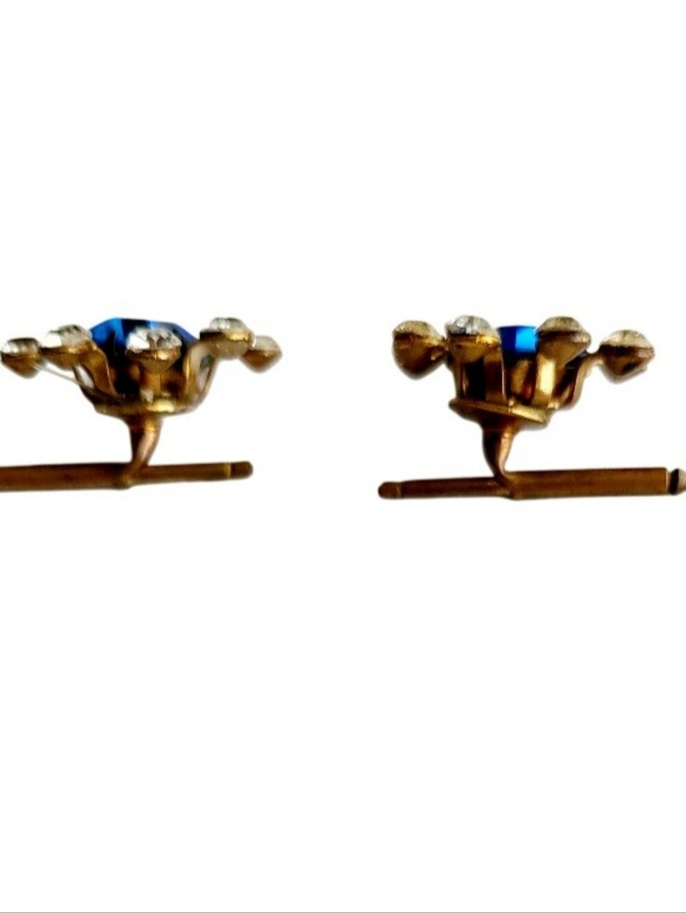 Pair of 1950s Cufflinks w/ Square-Cut Sapphire Blue Glass Rhinestones - Picture 4 of 5